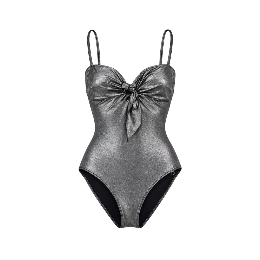Vintage Christian Dior Galliano Metallic Gunmetal Low Back One Piece Swimsuit